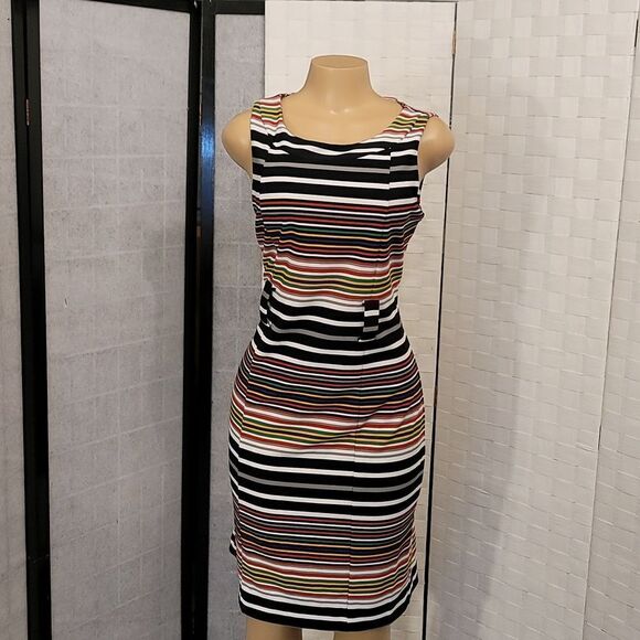 BRAND NEW I LE NEW YORK MULTI-COLOR STRIPE CASUAL DRESS - Picture 2 of 16